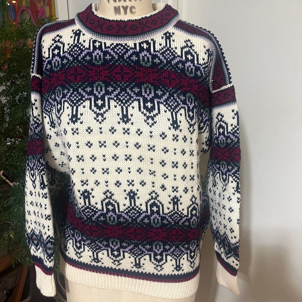 Dale of Norway Cream, Navy & Berry Fair Isle Crewneck Sweater
